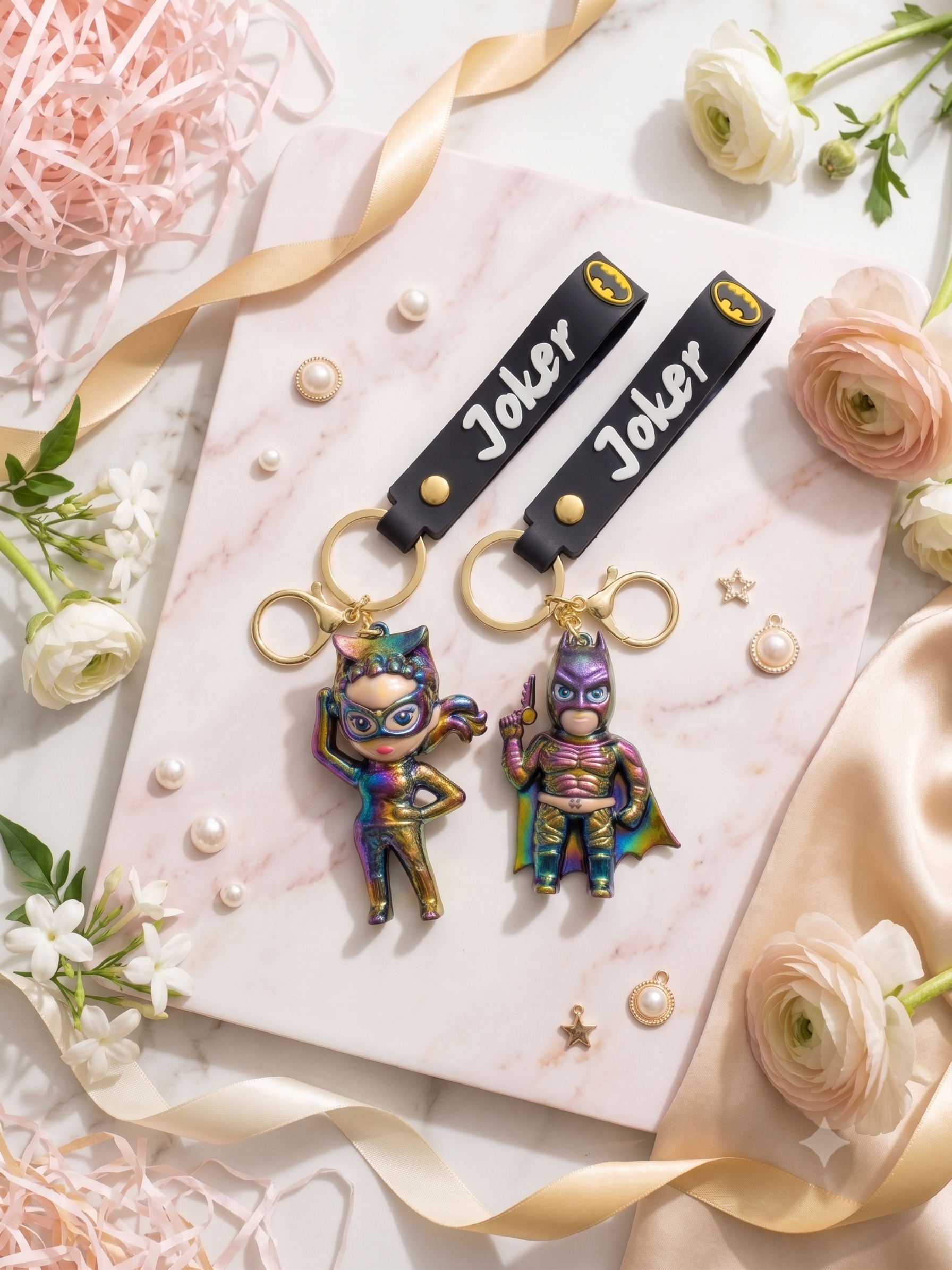 Batman and Catwoman Shiny Rubber Keychain set of 2