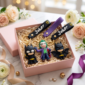Batman and Joker Rubber Keychain set of 3