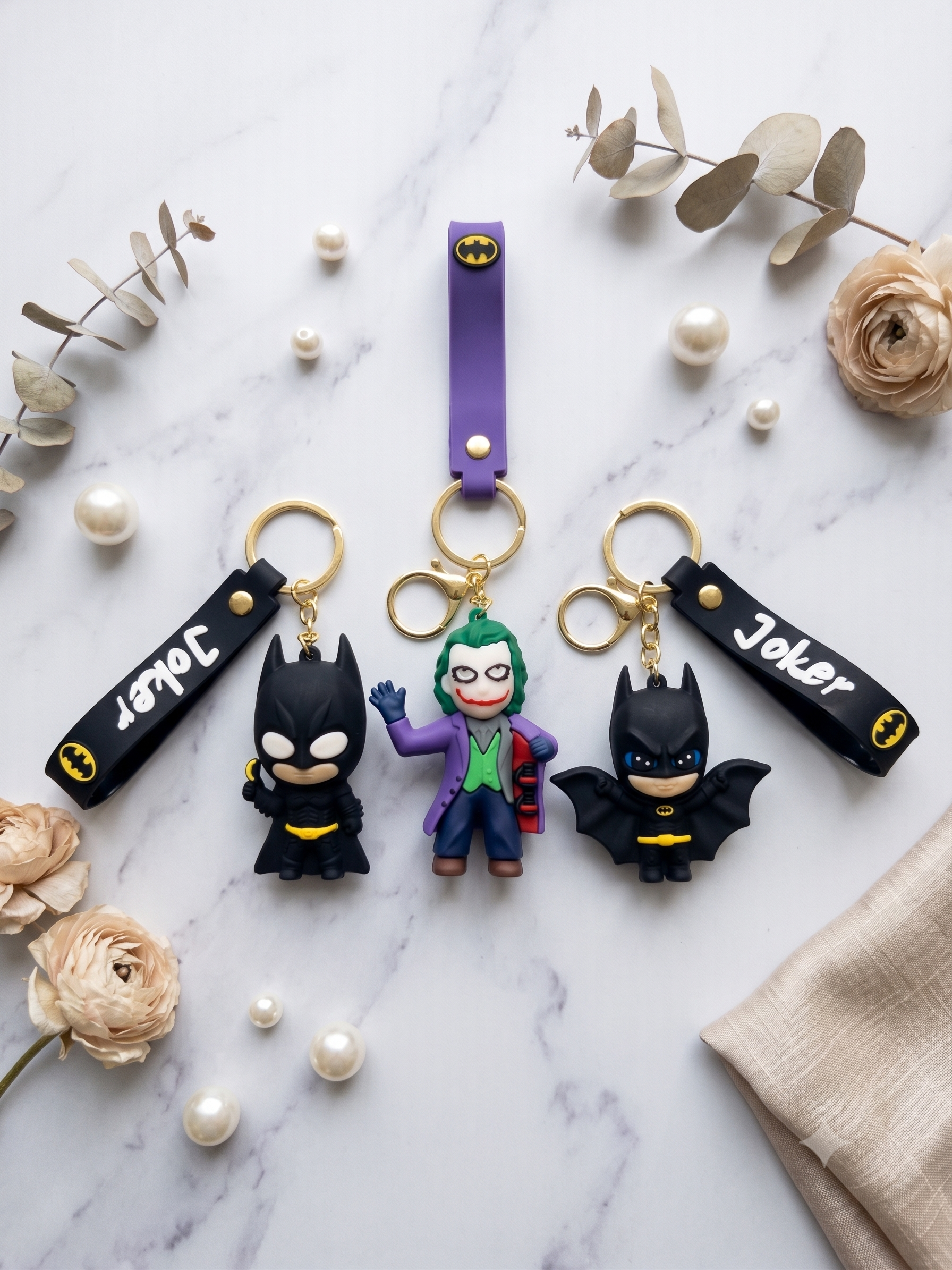 Batman and Joker Rubber Keychain set of 3