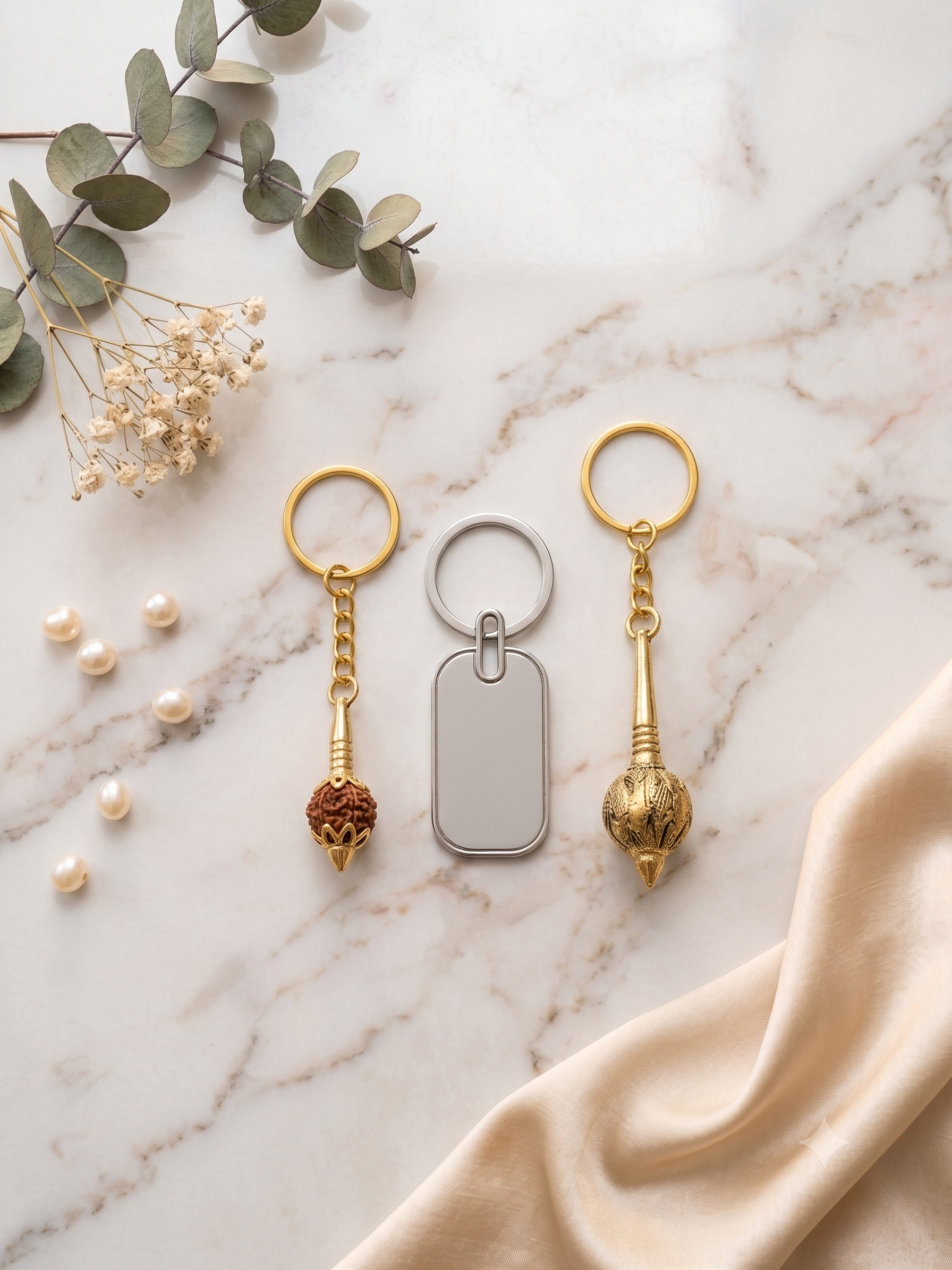 Set of 2 Golden Gaddas and Black Keychain
