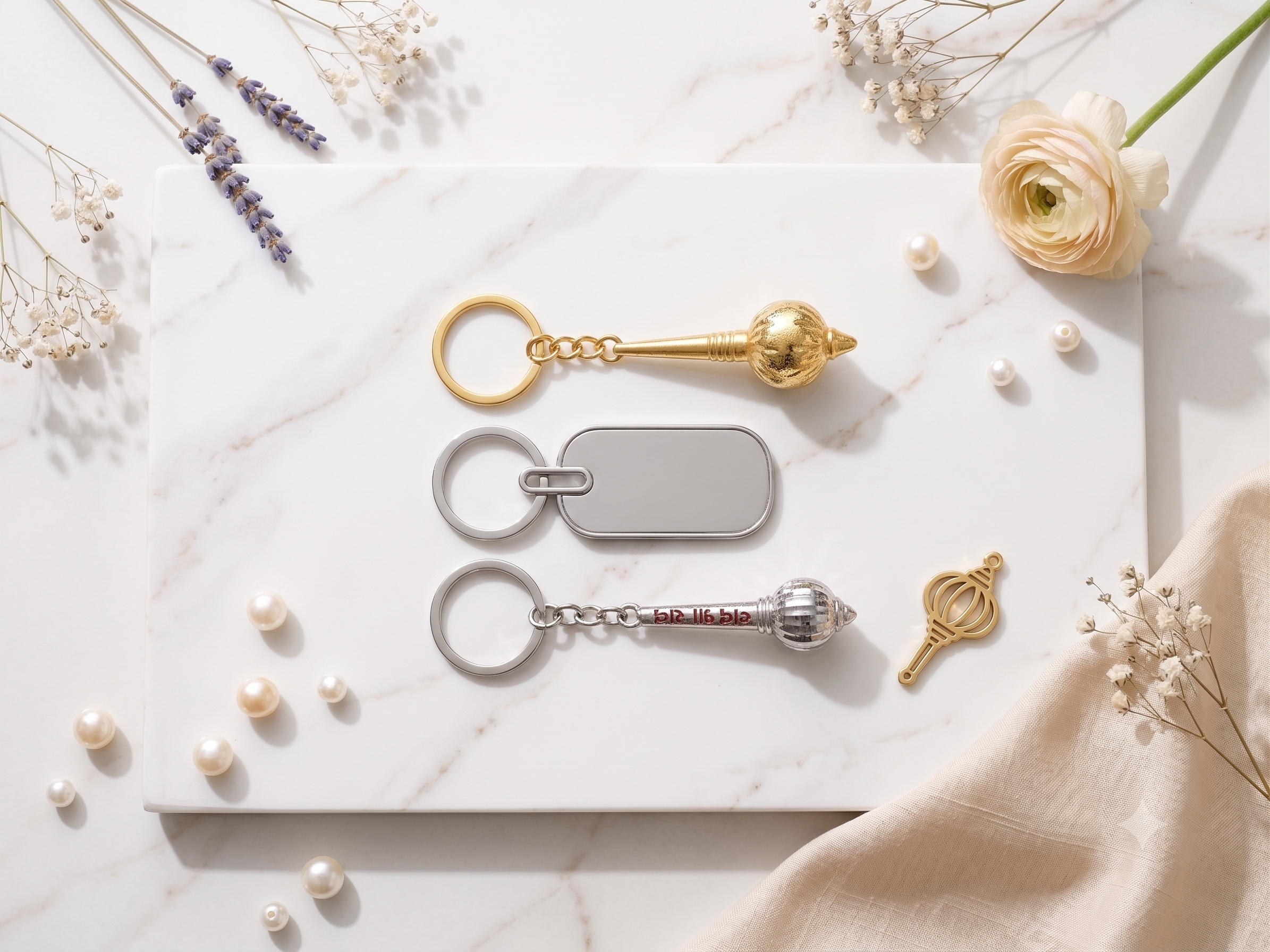Silver & Golden Gadas and Black Keychain Set of 2