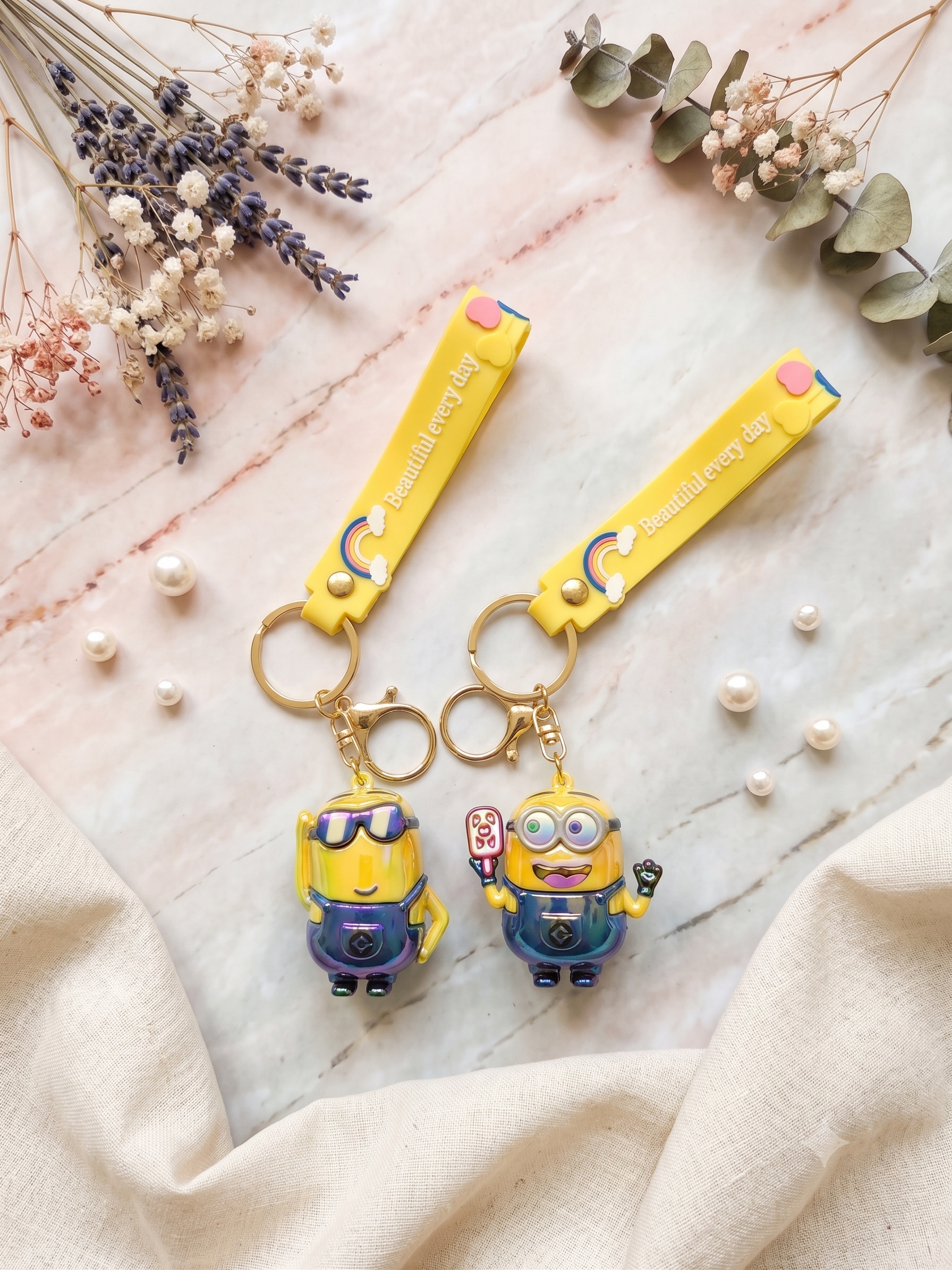 Minions Shiny Rubber Keychain set of 2