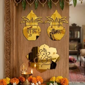 Shubh-Labh Ganesha Acrylic Mirror Wall Sticker Set - Image 2